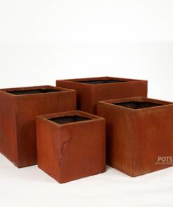 rusty cubed pot planter