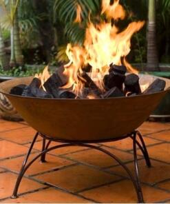 Iron Fire Bowl 80cm in situ with fire
