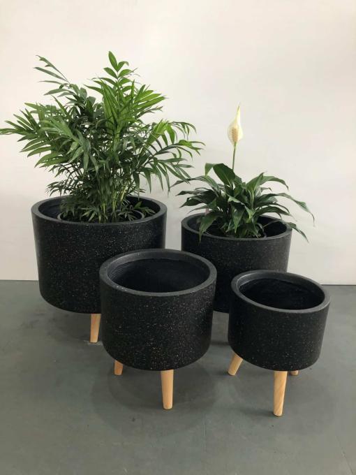 Cylinder Tripod Black Terrazzo plant pots