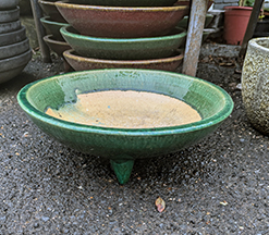 durable ourdoort ceramic garden pot planter low flat bowl in red or green glaze