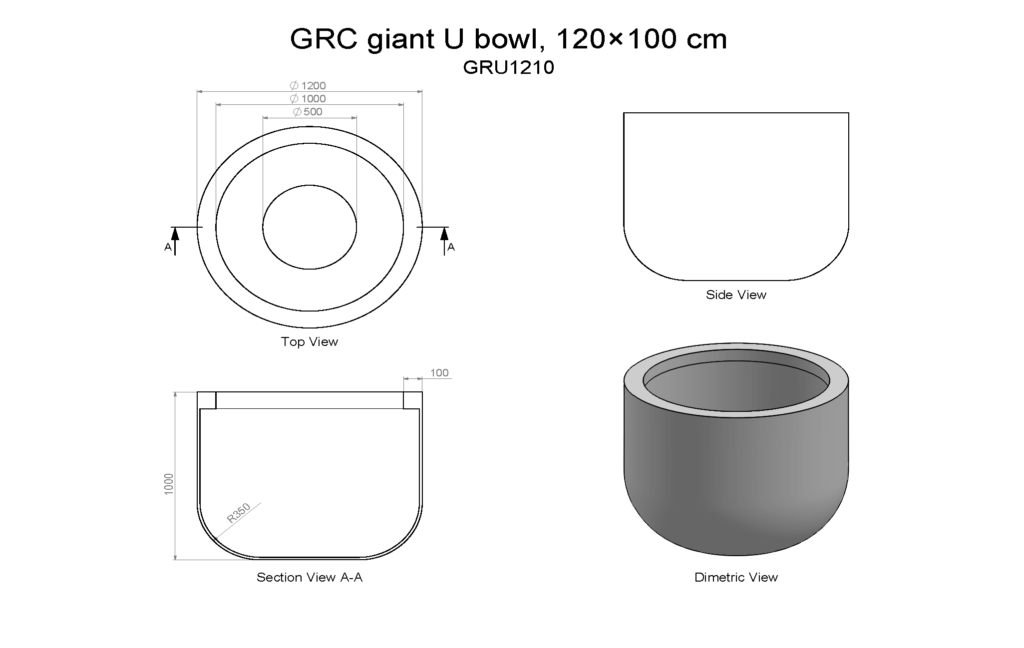 Specs for a Giant U shaped tub garden tree planter