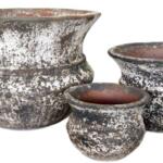 Pompeii Cauldron planter outdoor garden display with plants inside