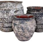 Pompeii Hive Jar planter with ribbed shape and rustic black-and-white volcanic texture.